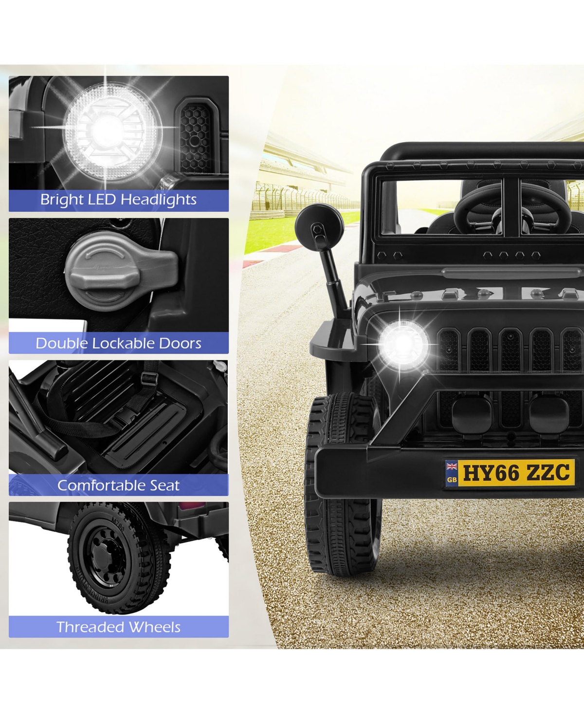 Gymax 12V Kids Ride on Truck Car w/Remote Control Threaded Wheels 3 Speeds Led Lights