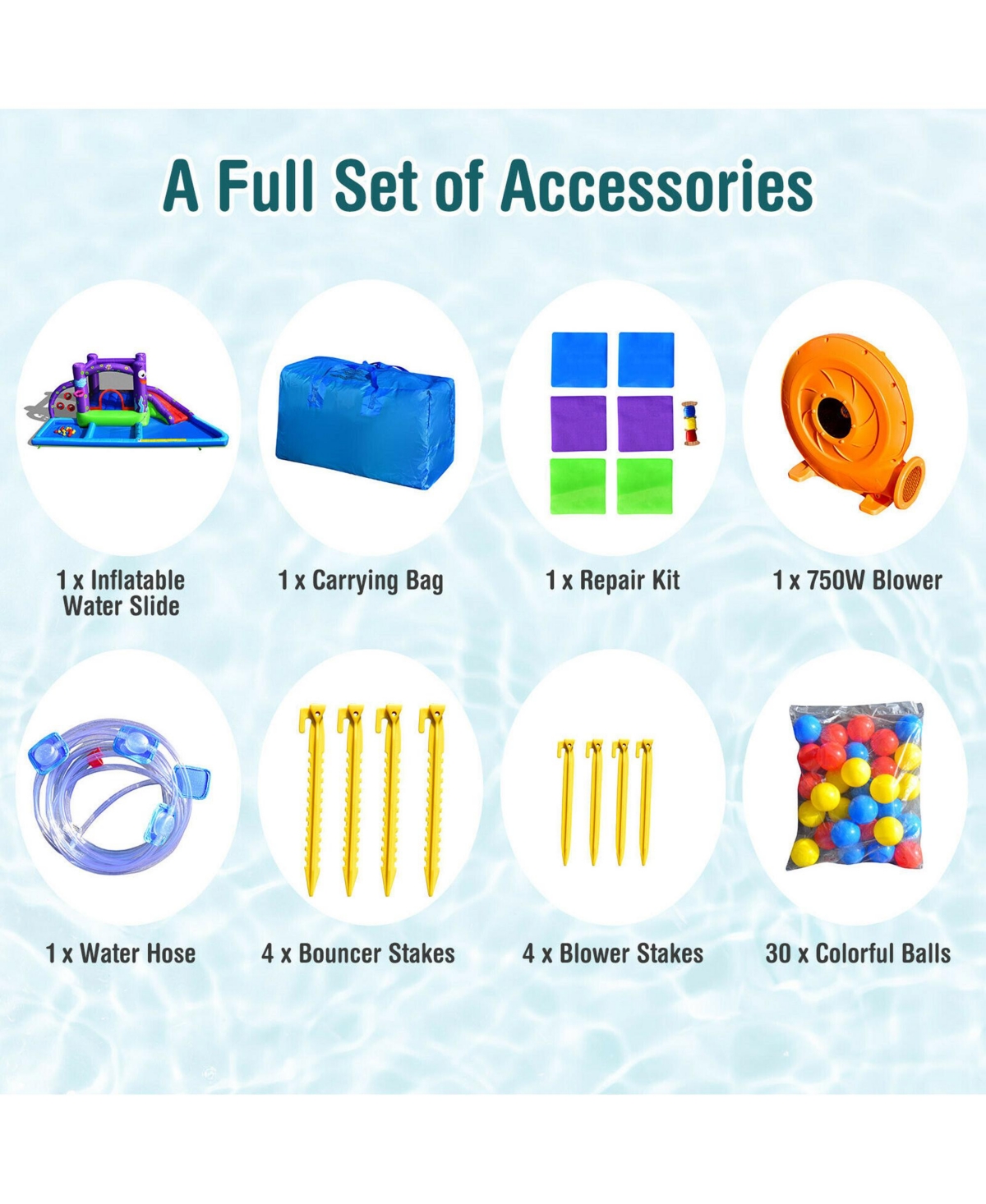 Gymax Inflatable Water Slide Castle Kids Bounce House w/ Octopus Style & 750W Blower - Purple+blue+green+red