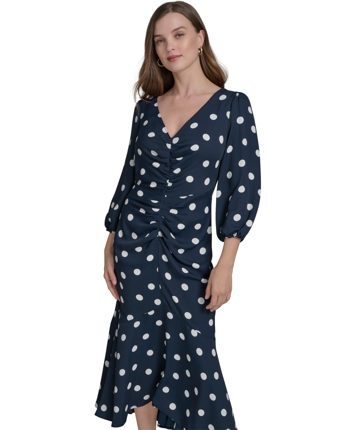 HALSTON WOMEN'S RUCHED-FRONT BALLOON-SLEEVE A-LINE DRESS 