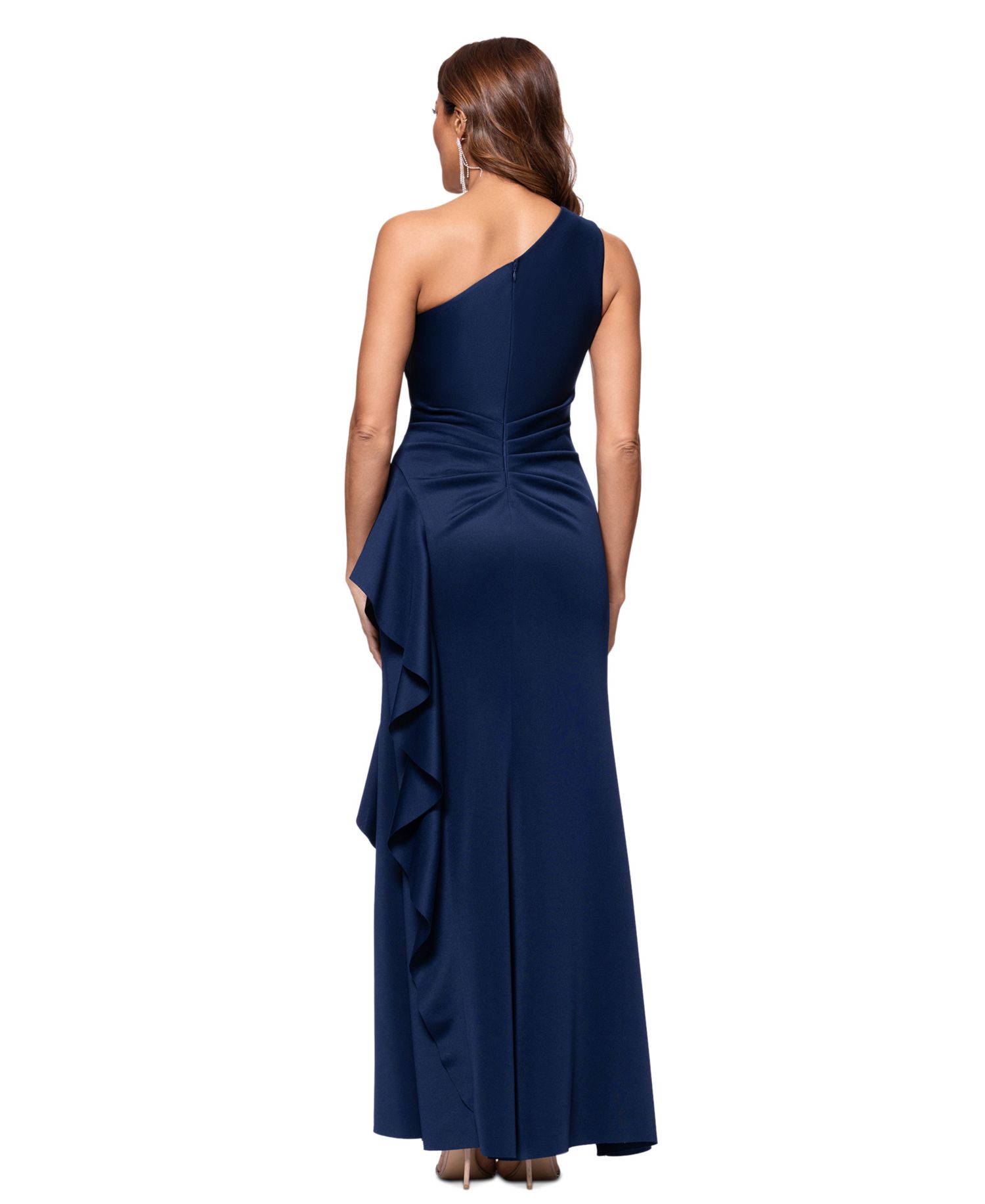 Petite Ruffled One-Shoulder Scuba Gown