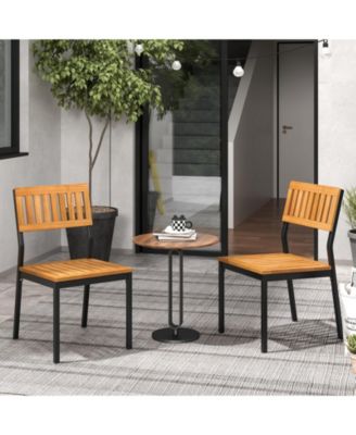 Patio Dining Chair Set of 2 with Metal and Acacia Wood Frame