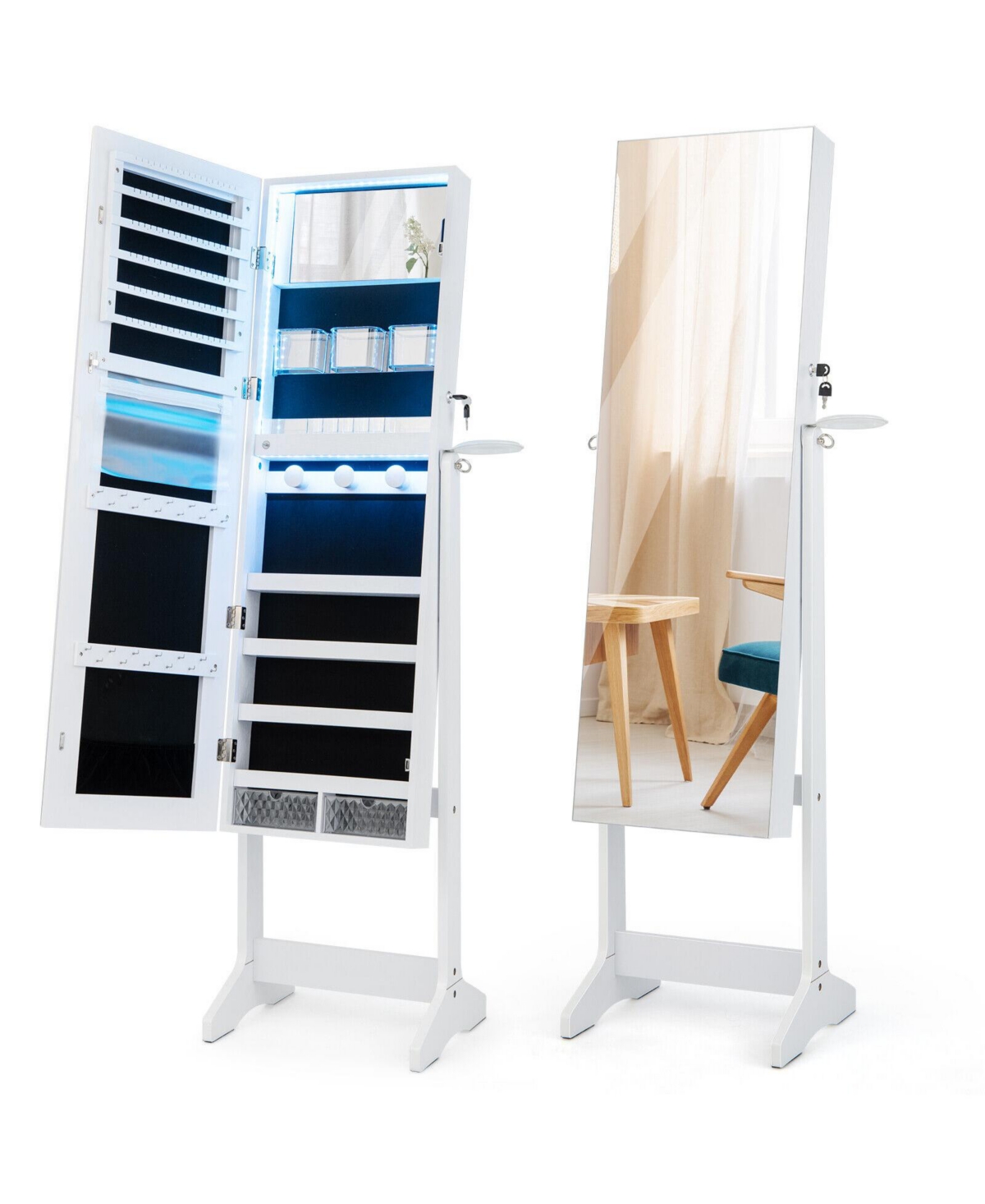 Gouun Freestanding Jewelry Cabinet with Full Length Hd Mirror