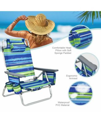 4-Pack 5-Position Outdoor Folding Backpack Beach Reclining Chair with Pillow