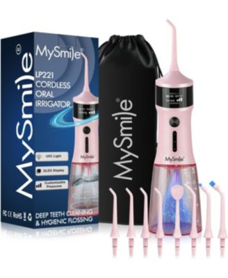 MySmile LP221 Uvc Sterilizable Cordless Water Flosser 335ML Tank Oled Display Dental Flosser with 4 Modes 8 Jet Tips Storage Pouch for Home Travel 96$