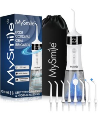 MySmile LP221 Uvc Sterilizable Cordless Water Flosser 335ML Tank Oled Display Dental Flosser with 4 Modes 8 Jet Tips & Storage Pouch for Home & Travel
