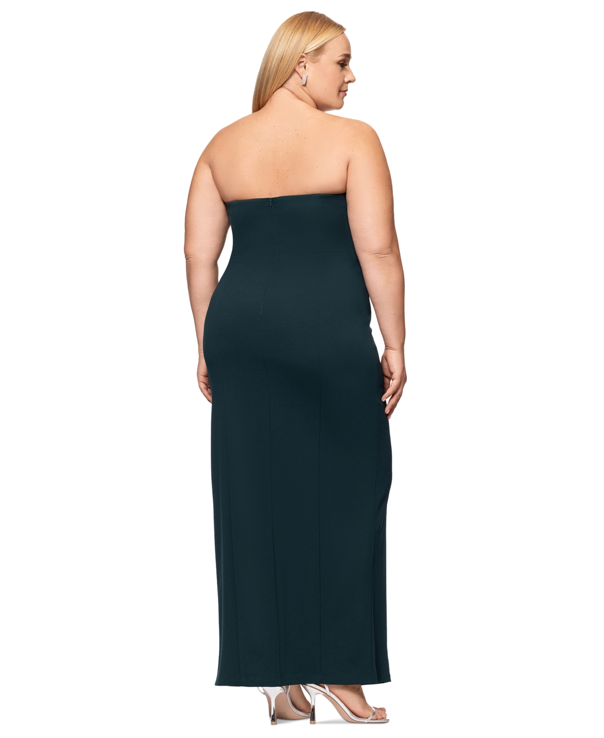 Betsy & Adam Plus Size Strapless Gown In Pine