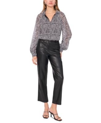 Women's Printed Collared Raglan-Sleeve Top