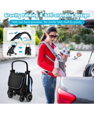 Portable Baby Stroller One-Hand Fold Pushchair W/ Aluminum Frame