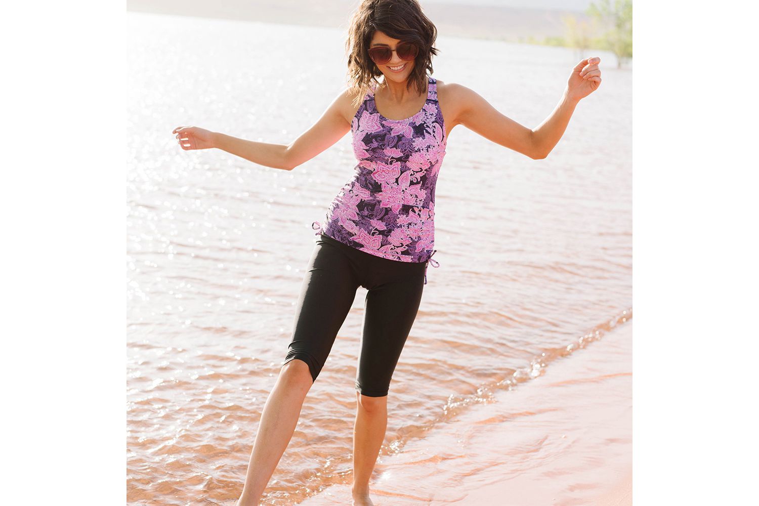 Women's High Waisted Chlorine Resistant Capri Swim Leggings