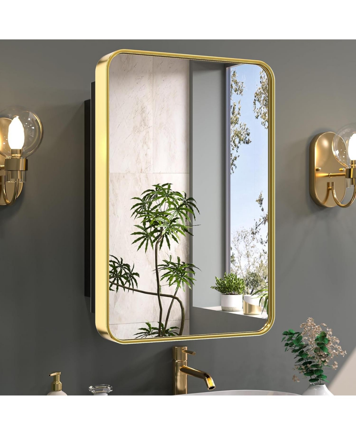 Rectangle Recessed Medicine Cabinet with Shelves - Gold