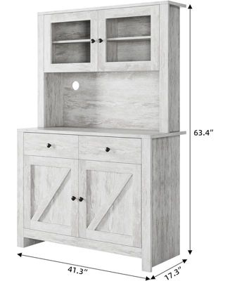 Kitchen Pantry Cabinet with Microwave Stand, Freestanding Hutch Cabinet with Buffet Cupboard, Tall Kitchen Cabinets with Adjustable Shelves for Kitchen, Dining Room