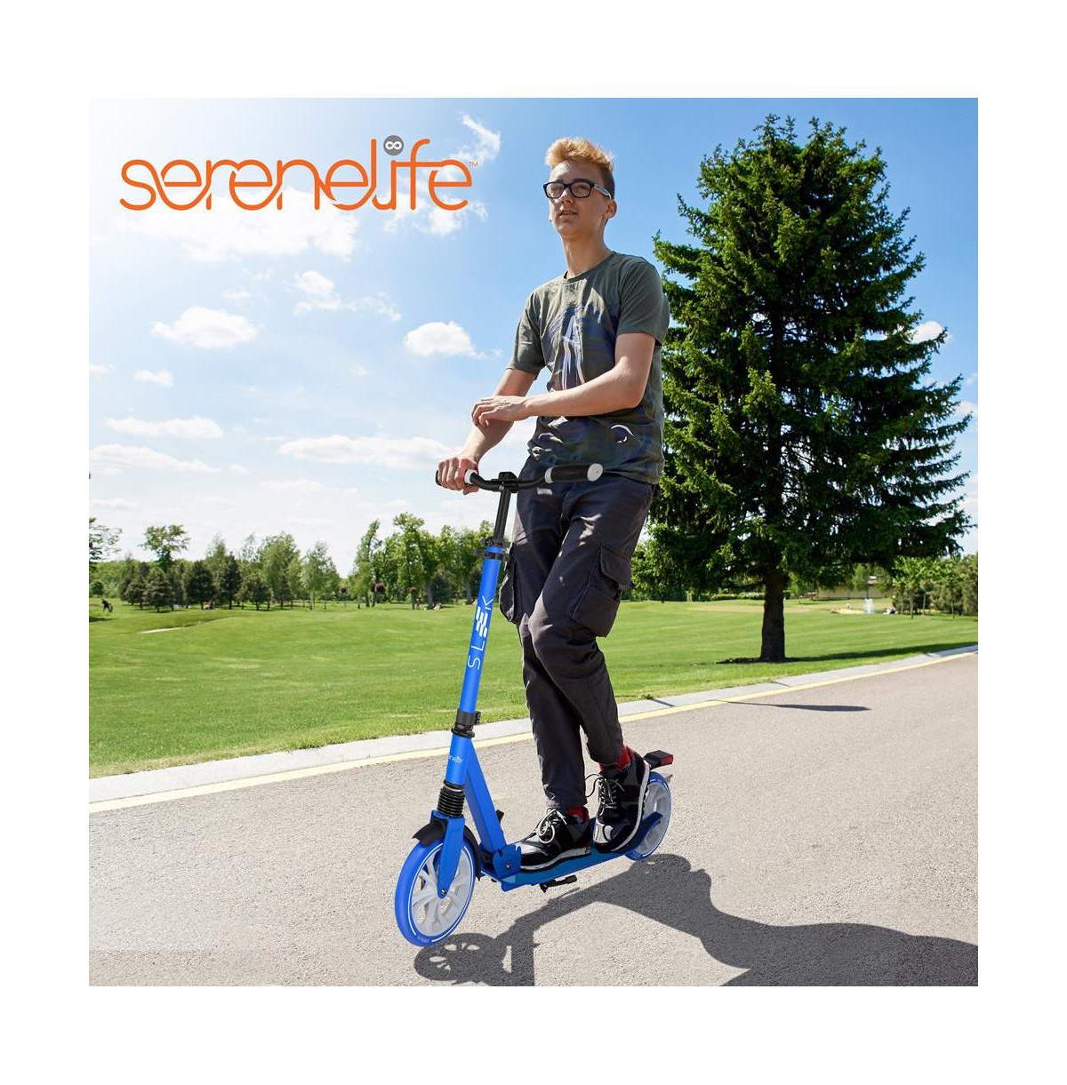 SereneLife Lightweight Foldable Kick Scooter for Adults, Adjustable Height - Blue