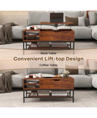 Lift Top Table with Hidden Compartment and Removable Storage Shelf