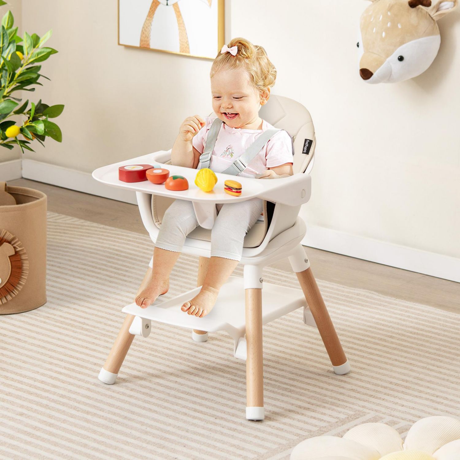 6-in-1 Convertible Baby High Chair with Safety Harness and Removable Tray