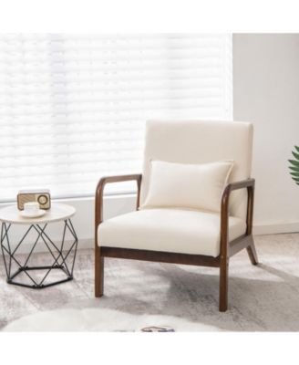 Modern Accent Chair with Rubber Wood Frame and Lumbar Pillow