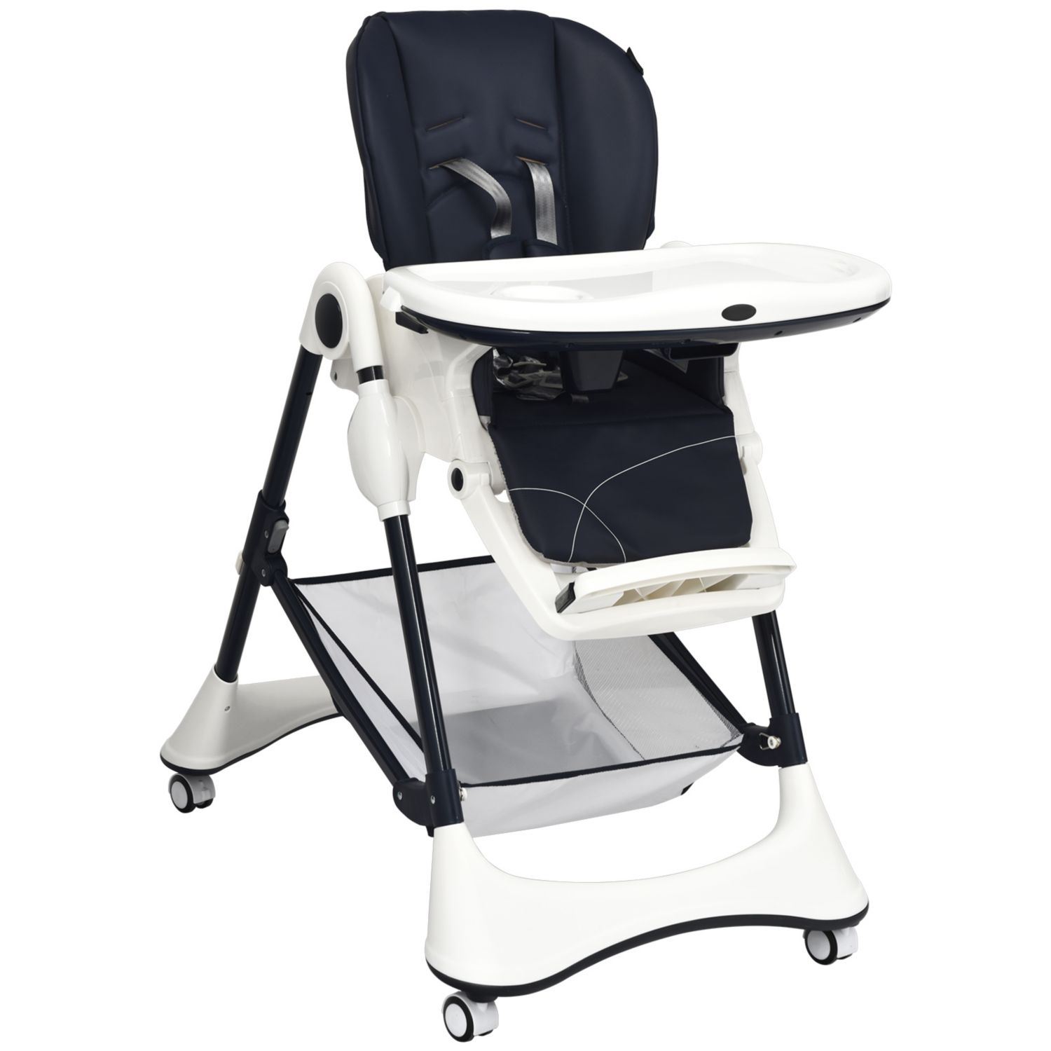 Adjustable Baby High Chair with Lockable Wheels and Tray