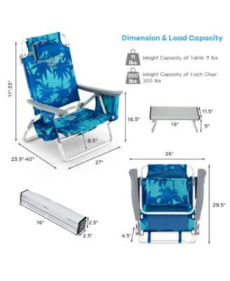 2 Packs 5-Position Outdoor Folding Backpack Beach Table Chair Reclining Chair Set