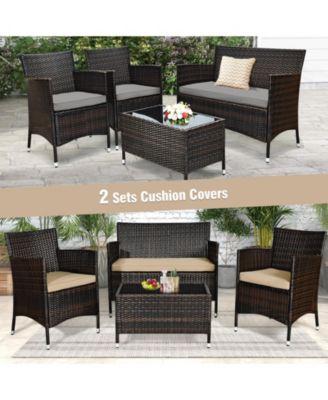 4 Pieces Comfortable Outdoor Rattan Sofa Set with Glass Table