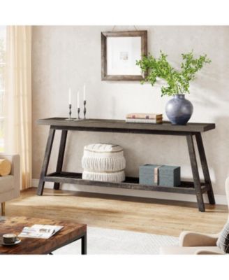 Farmhouse Console Entryway Table: 70.9 Inches Extra Long Console Table for Entryway, 2-Tier Narrow Wood Foyer Sofa Couch Table