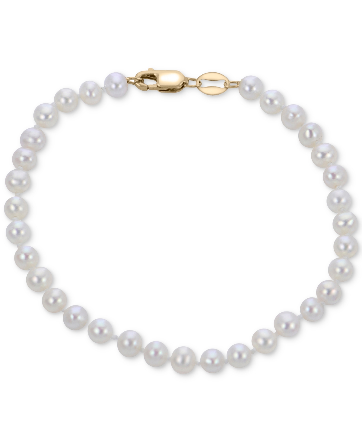 Macy's Cultured Freshwater Pearl (4-4-1/2mm) Strand Bracelet In 10k Yellow Gold In White
