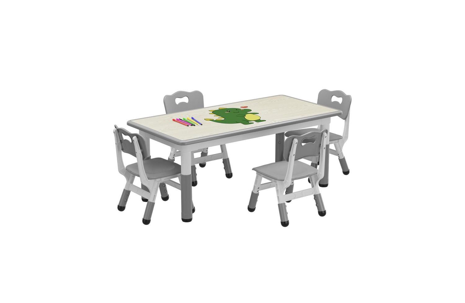 Kids Table and Chair Set, Height Adjustable Toddler Table and 4 Chairs Set for Ages 2-10, Graffiti Desktop, Non-Slip Legs, Arts & Crafts Table, Children Activity Table for Daycare Classroom Home