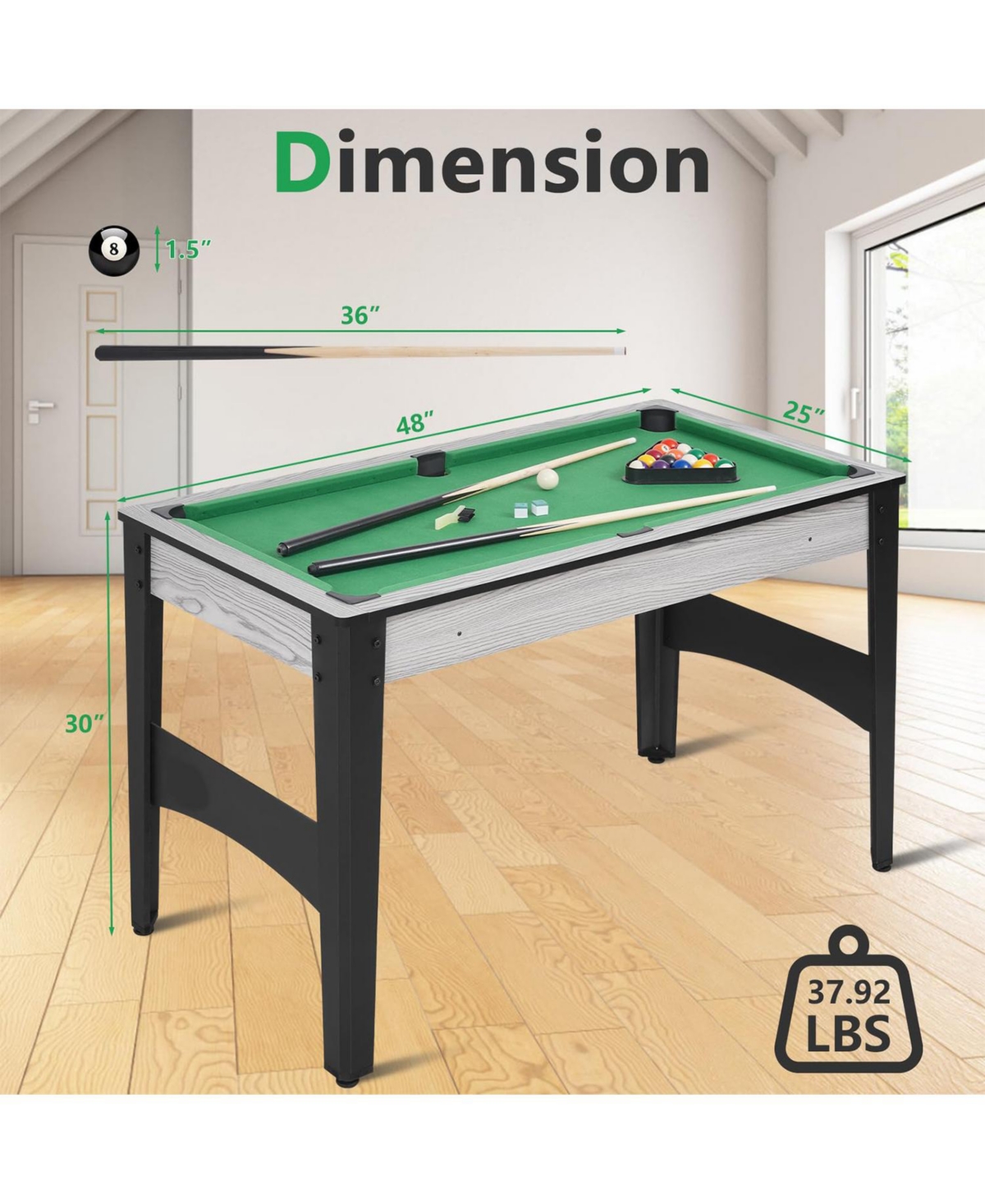 Mini Pool Table, Compact Billiard Game Table w/Balls, Cues & Accessories for Game Room or Living Room