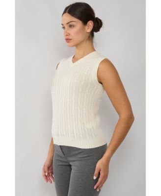 Women's 100% Cashmere V Neck Cable-knit Sweater Vest