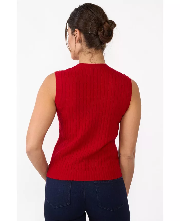 Women's 100% Cashmere V Neck Cable-knit Sweater Vest - thumbnail 6
