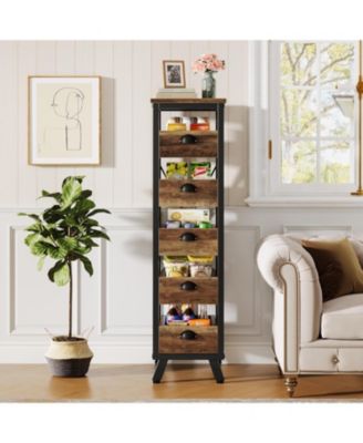 Wood Fruit and Vegetable Storage Rack, 5-Tier Narrow Snack Stand Fruit Basket Kitchen Stand, Pull-Out Utility Organizer for Kitchen