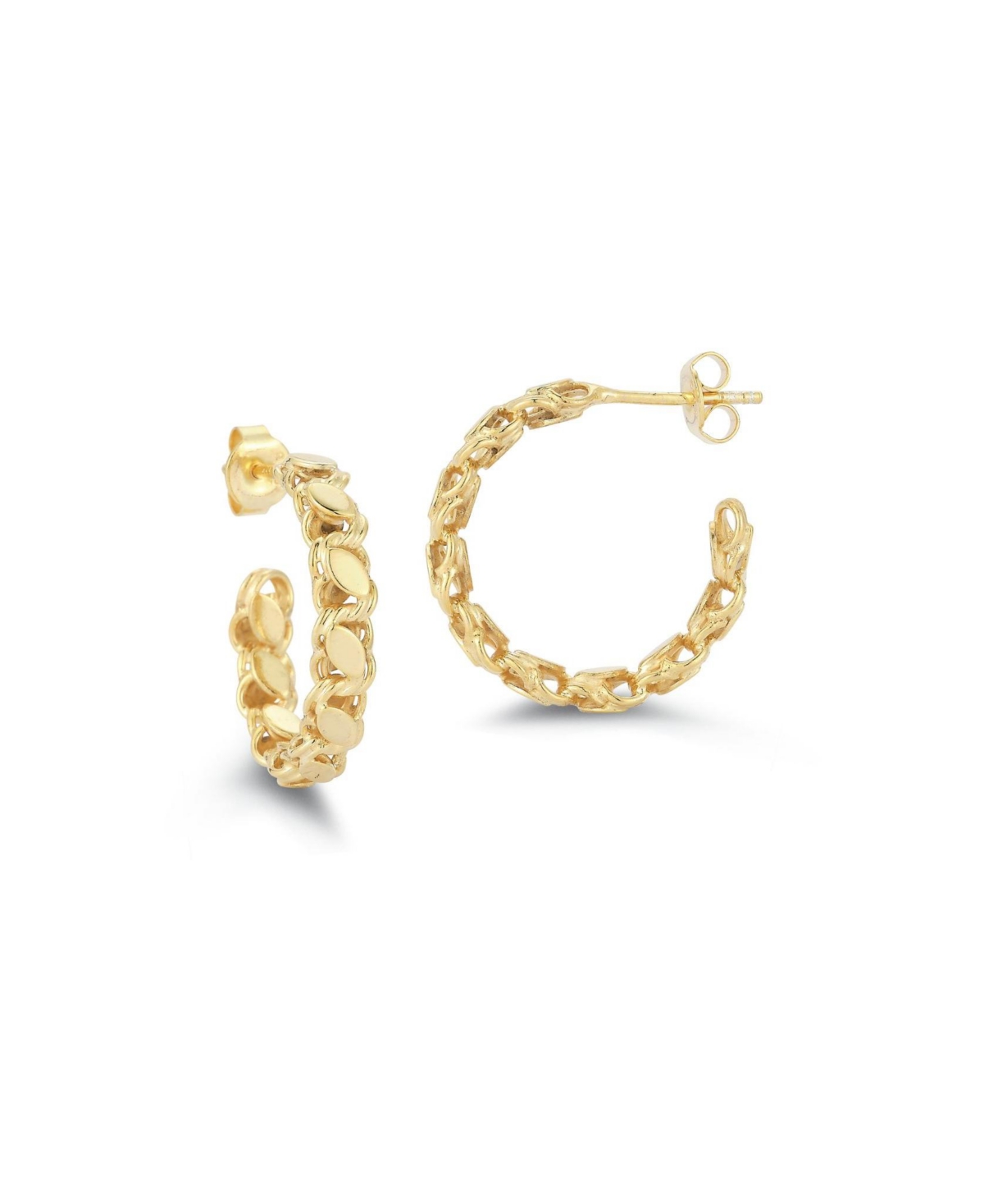 14K Gold Plated Sterling Silver Chain Link Small Hoop Earrings - Gold