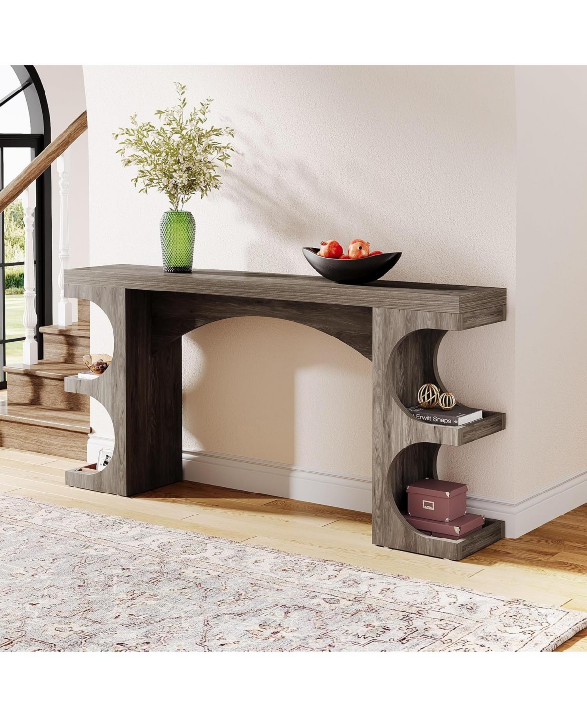Tribesigns 63-Inch Long Console Table with Storage Shelves for Entryway Living Room, Narrow Wood Sofa Tables with Side Open Shelf for Entrance Foyer B
