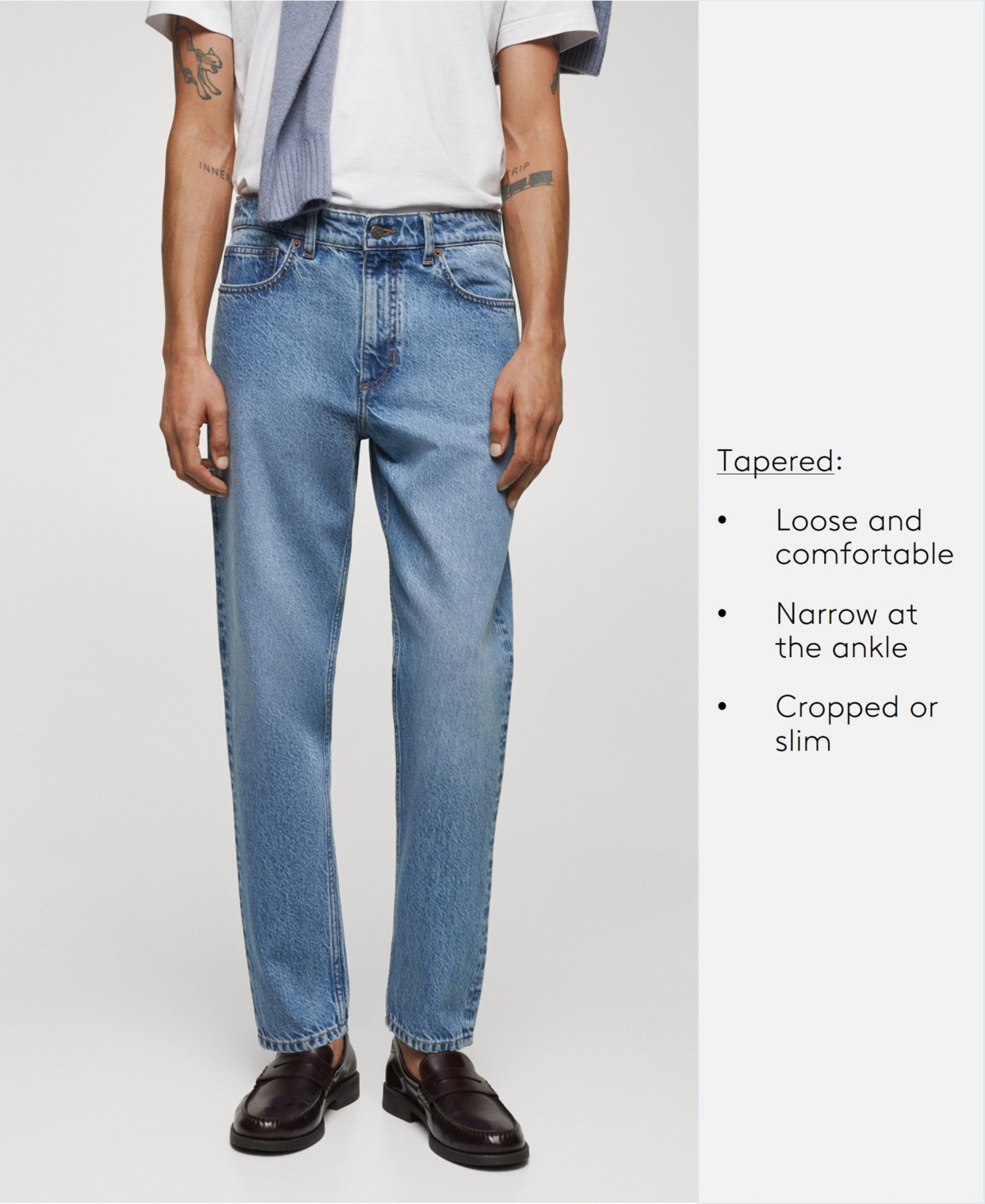 Mango Men's Light Wash Tapered-Fit Jeans
