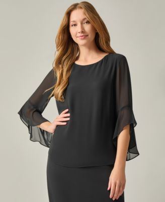 Kasper - Women's Round-Neck Ruffle-Sleeve Blouse