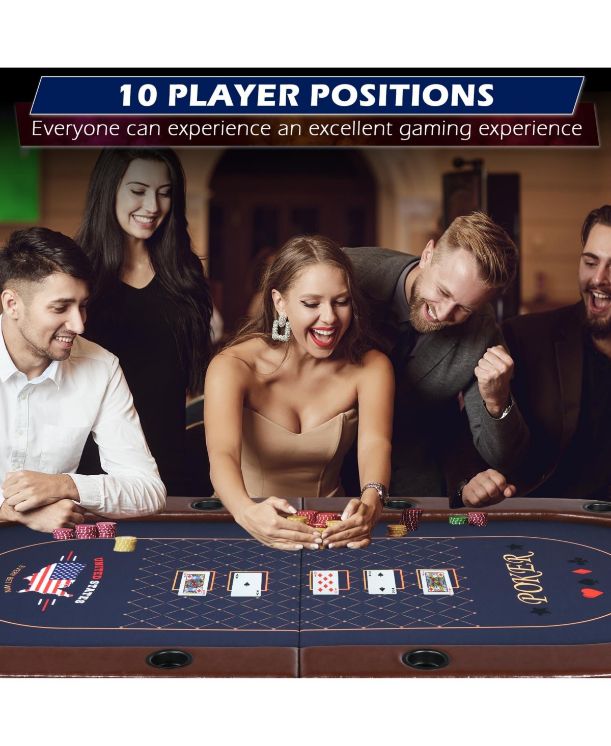 Sugift Foldable Poker Table for 10 Players, Texas Hold em Casino Table w/Padded Rails & Cup Holders