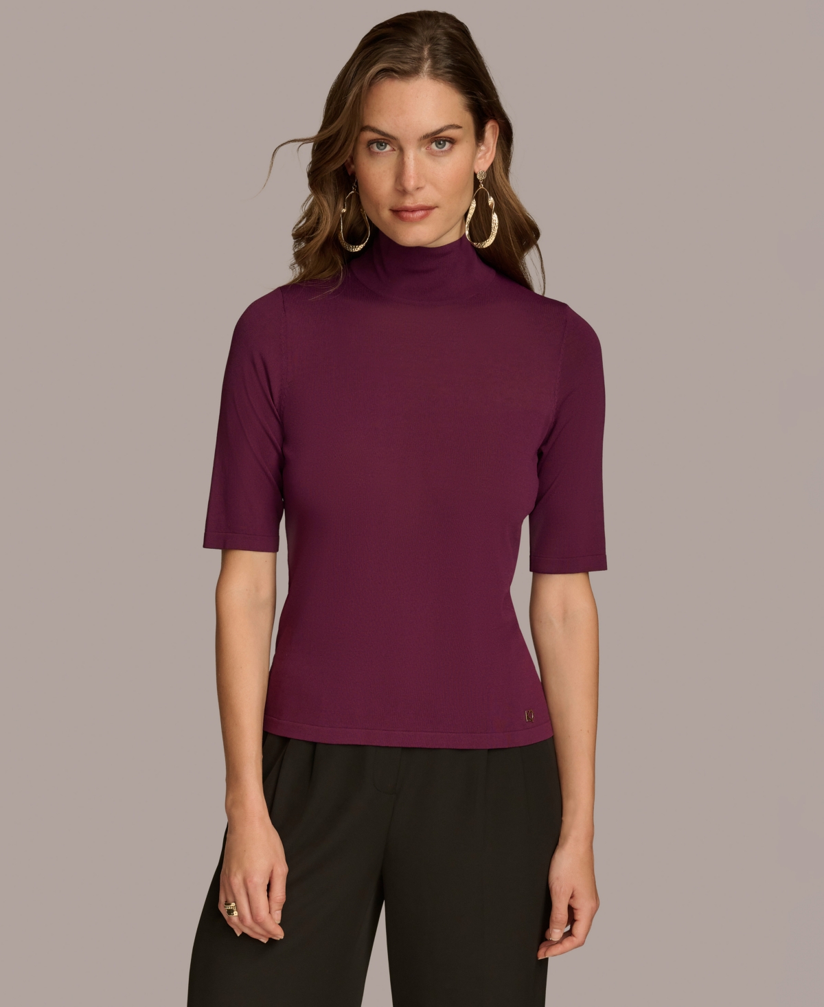 Donna Karan New York Women's Mock-Neck Elbow-Sleeve Top