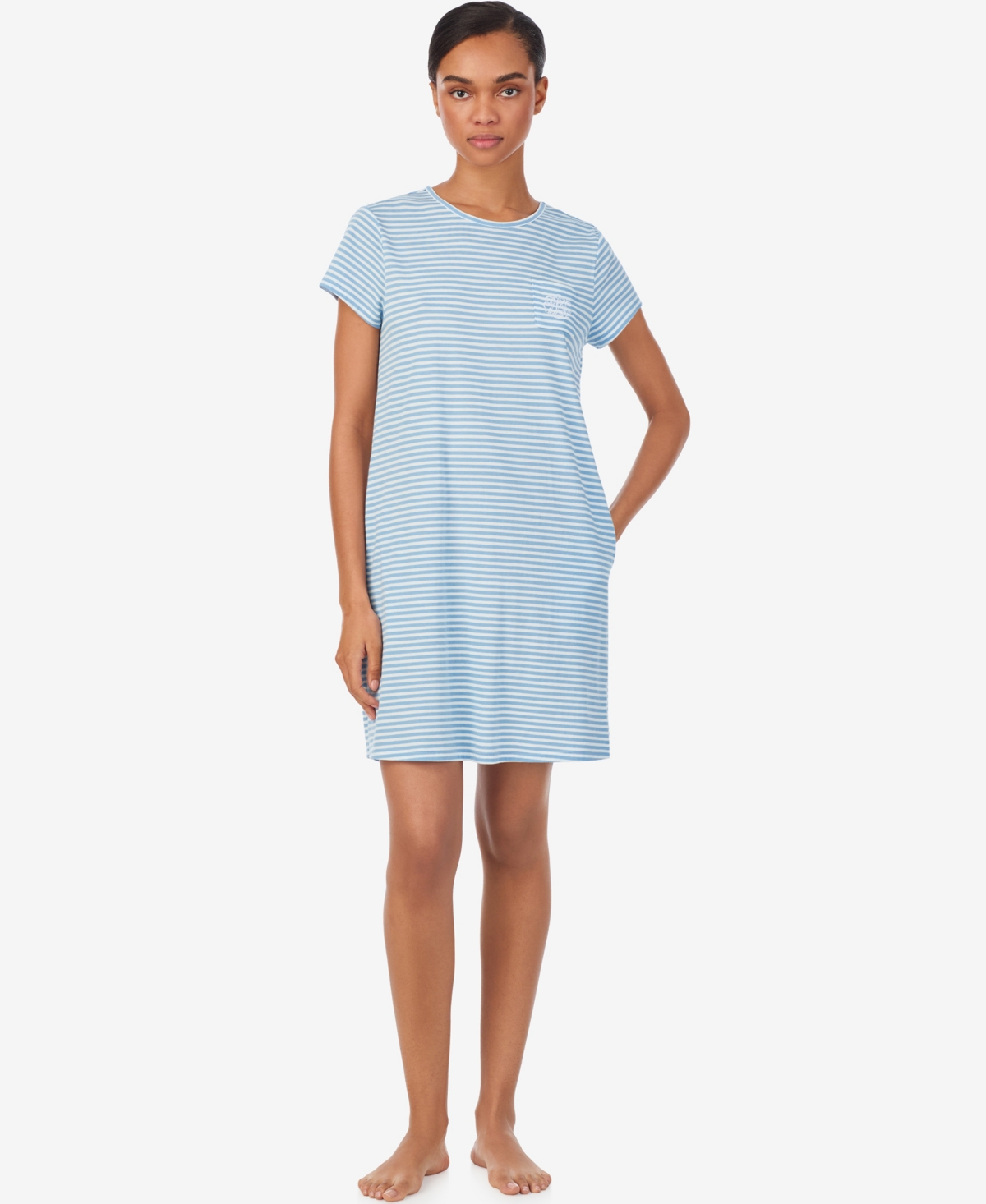 Ralph Lauren Women's Crew Neck Sleepshirt With Pocket In Blue Stripe