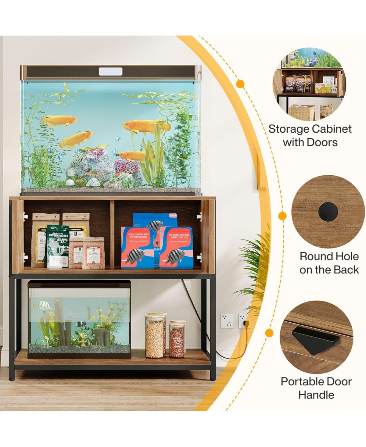 Tribesigns 20-29-37 Gallon Fish Tank Stand with Power Outlets, Large Wood Aquarium Stand with Cabinet Storage, 35.4