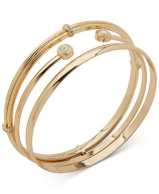 Anne Klein - Gold-Tone 3-Pc. Set Crystal Cuff & Bangle Bracelets