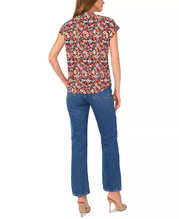 Women's Floral-Print Split-Neck Cap-Sleeve Top - thumbnail 4