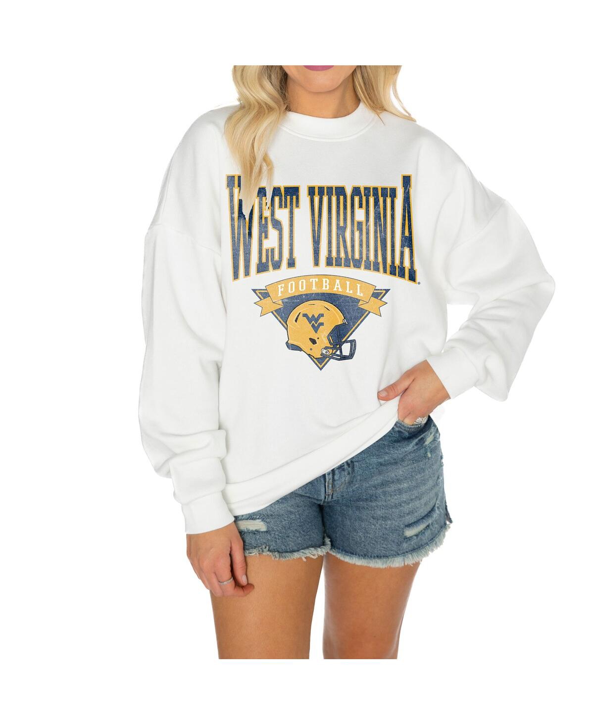 Women's White West Virginia Mountaineers Good Vibes Premium Fleece Drop Shoulder Pullover Sweatshirt - White
