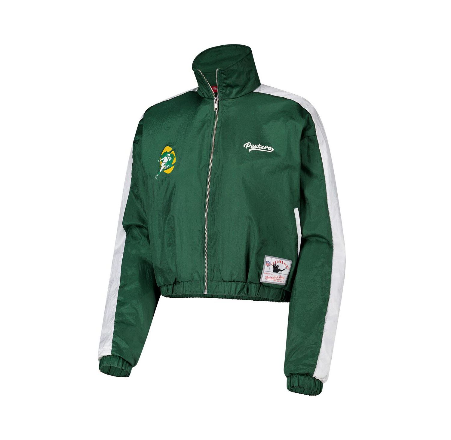 Women's Green Green Bay Packers Nylon Cropped Full-Zip Jacket