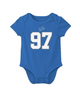 Baby Boys and Girls Aidan Hutchinson Blue Detroit Lions Player Name Number Bodysuit