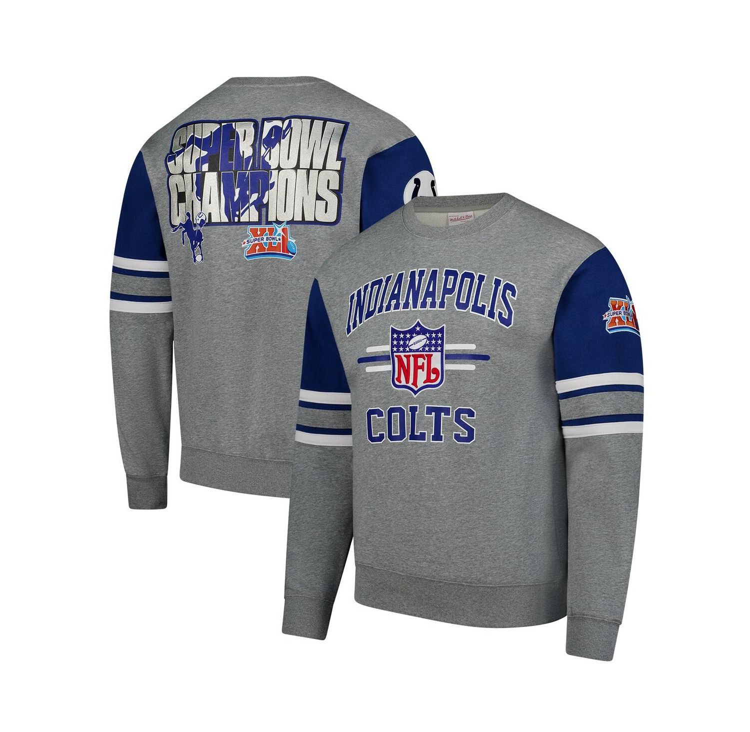 Men's Heather Gray Indianapolis Colts All Over 4.0 Vintage Logo Pullover Sweatshirt