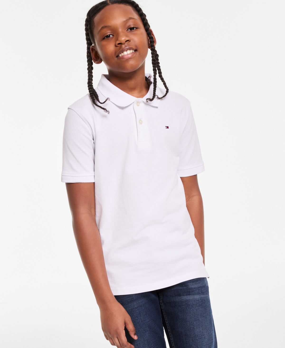 Tommy Hilfiger Big Boys Ivy Stretch Polo Collared Shirt - White