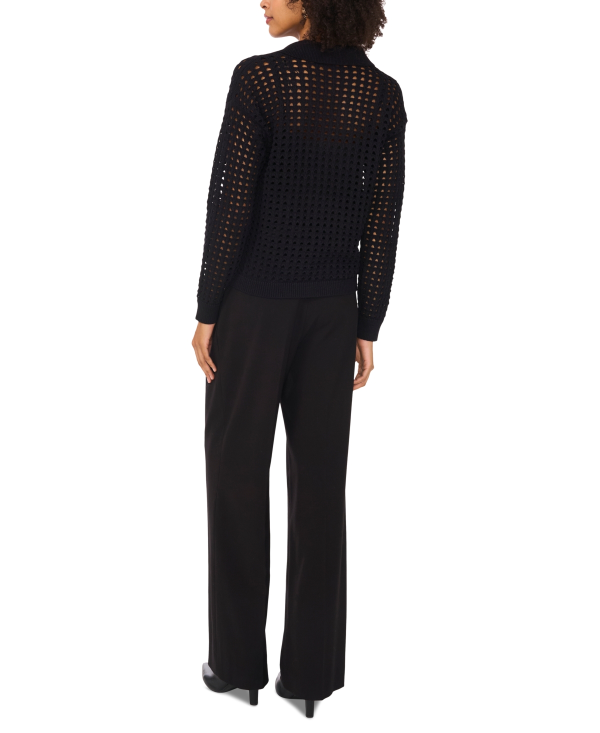 Vince Camuto Johnny Collar Mesh Stitch Sweater In Rich Black