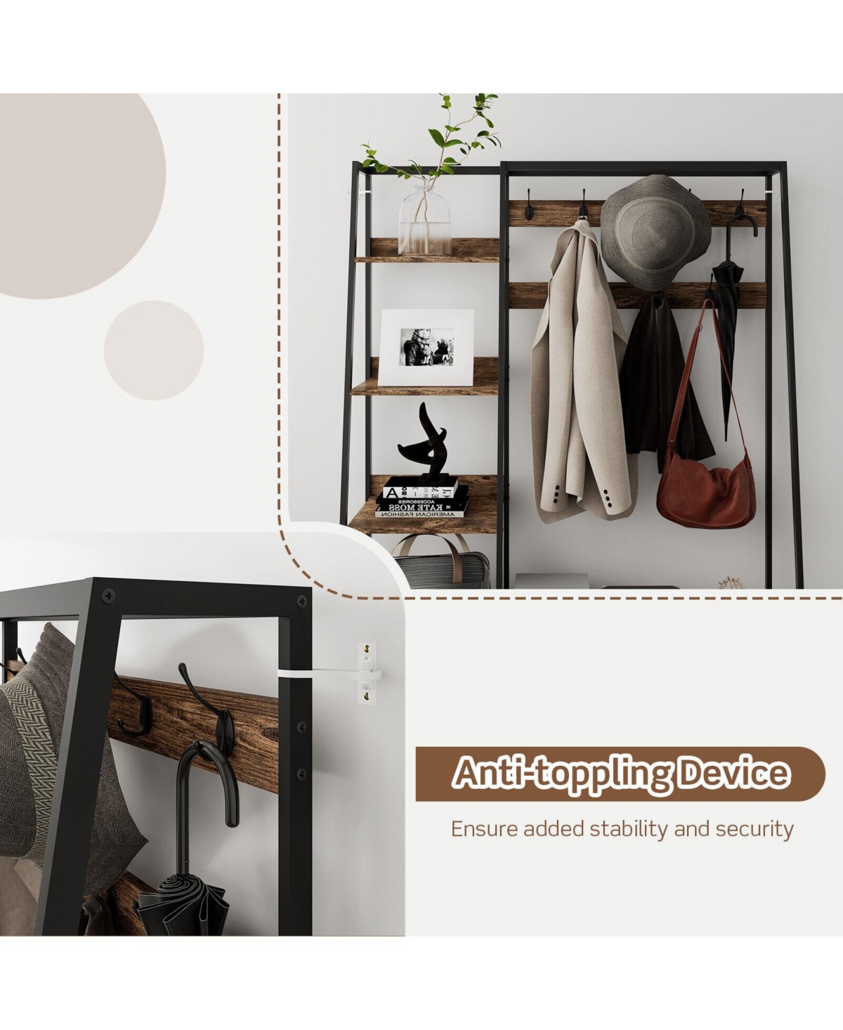 Sugift 6-in-1 Freestanding Hall Tree Coat Rack with Bench and Fabric Dressers