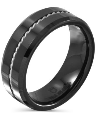 Men's Black Ceramic & Sterling Silver Twist Rope Band 