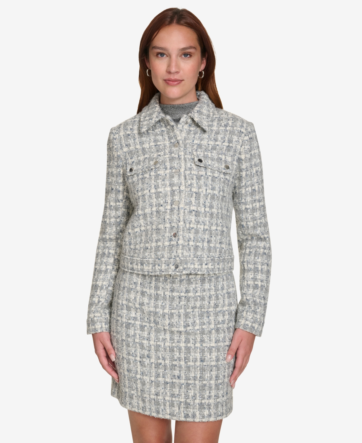 CALVIN KLEIN WOMEN'S TWEED BUTTON-FRONT JACKET 