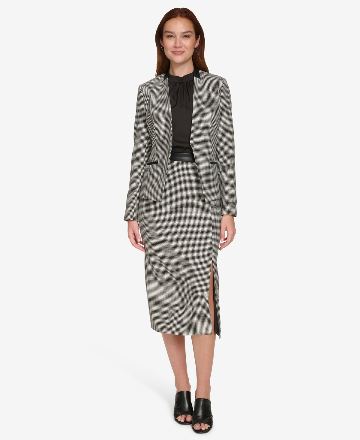 Calvin Klein Women's Houndstooth Blazer -cream