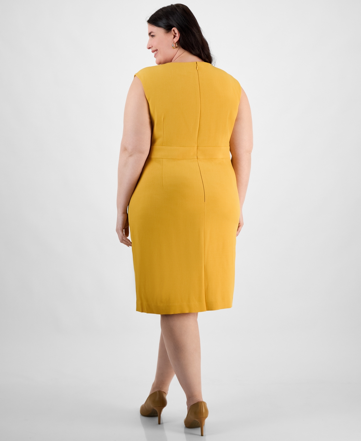 Kasper Plus Size Cap Sleeve Princess Seam Dress In Yellow